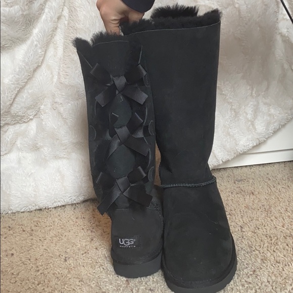 UGG Shoes - high black ugg boots with 3 bows